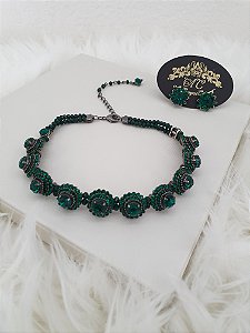 Conjunto Choker e Brinco com Cristais Verdes