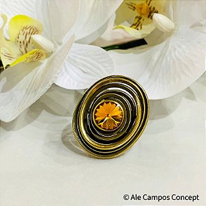 Anel Ajustável Ouro Velho Oval com Cristal Swarovski Laranja