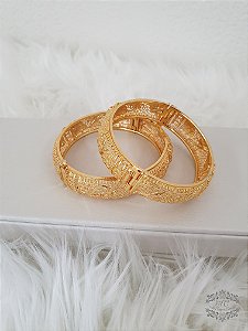 Bracelete Dourado Entalhado Flores - Unidade