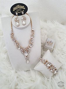 Conjunto Glamour Dourado e Crystal