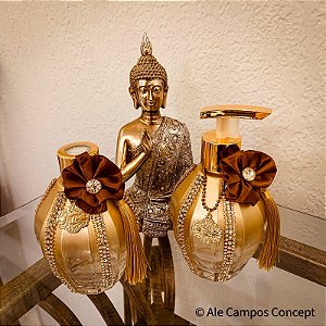 Sabonete Líquido e/ou Difusor de Aromas para Conjunto Luxuoso em Dourado Degradê, trabalhado com cristais e strass - Unidade
