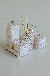 Kit Banheiro Em Acrílico - 6 Peças Branco Pérola
