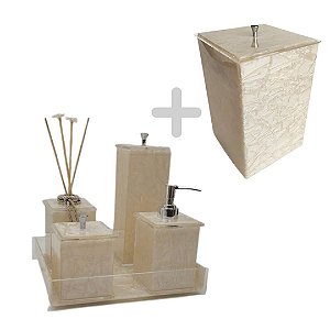 Kit  6 Peças com Lixeira - Bege Pérola