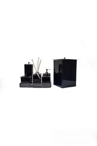 KIT 7 Peças com Lixeira - Preto com Prata