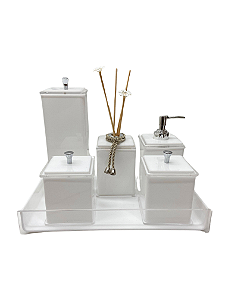 KIT 7 Peças com Lixeira - Branco Clean