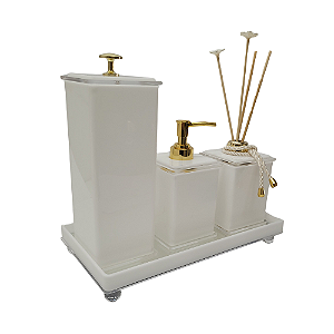 Kit Slim - 4 Peças - Branco Liso com Dourado