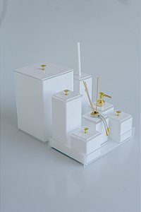 KIT 8 PEÇAS - Branco liso com dourado