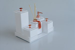 Kit Banheiro Em Acrílico - 6 Peças Branco Liso com rosê