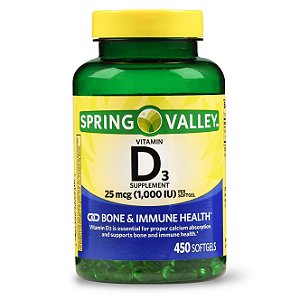 D3 25mcg, 1,000iu - Vitamina Spring Valley - 450 Softgels