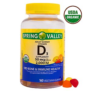 D3 50mcg, 2000iu, Vitamina Spring Valley - 160 Gomas