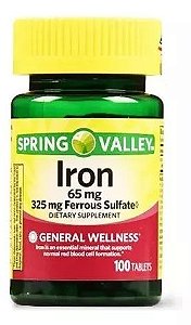 Iron 65mg, 365mg Ferro - Vitamina Spring Valley - 100 und