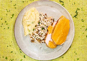Lombo suíno com arroz integral, lentilhas e hortelã com purê de couve-flor - 400g