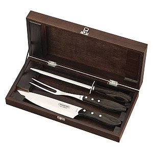 Kit Churrasco Tramontina Aço Inox Estojo de Madeira 4 peças