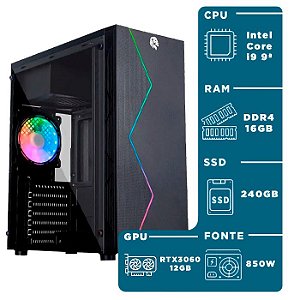 PC GAMER - INTEL CORE i9-9900 - GEFORCE RTX 3060 12GB - 16GB DDR4 - 240GB SSD - 850W - GABINETE HAYOM - GB1705