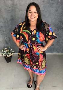 Vestido Duna estampado com regulagem na cintura.