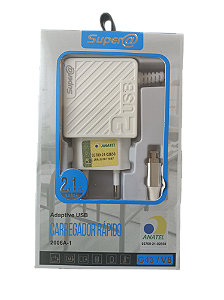 Carregador Supera G43/V8 2 USB 2.1A com Cabo Integrado