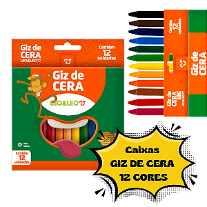 Kit Giz de cera 12 cores Leoleo material escolar atacado