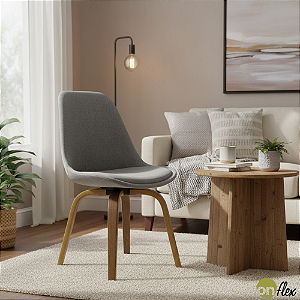 CADEIRA LIS EM TECIDO CINZA COM BASE EM MADEIRA