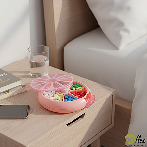 Porta Comprimidos Giratório de Plástico Rosa