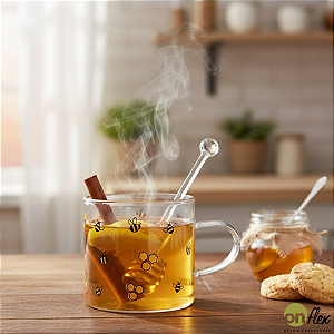 Caneca de Vidro Borossilicato Bee 125ml / Caneca Xicara de Abelha