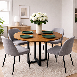 Mesa De Jantar Redonda Estilo Industrial