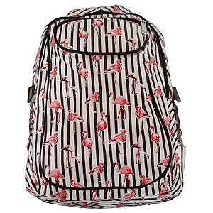MOCHILA FEMININA FLAMINGOS FUNDO BRANCO