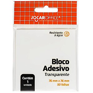 BLOCO ADESIVO TRANSPARENTE CRISTAL 76x76 MM 50 FOLHAS JOCAR OFFICE