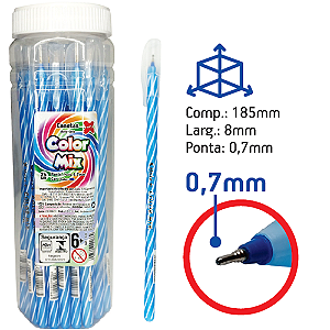 CANETA ESFEROGRAFICA COLOR MIX 0.7 MM AZUL COM 24 UNIDADES MAKE+