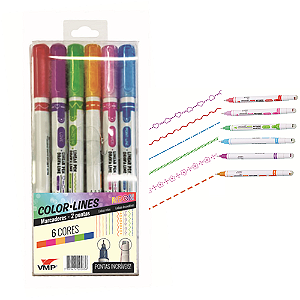 MARCADOR COLOR LINES 2 PONTAS 6 CORES VMP