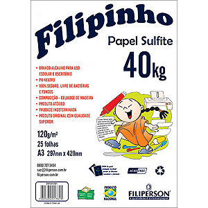 PAPEL SULFITE BRANCO A3 120G 40KG 25 FOLHAS FILIPERSON