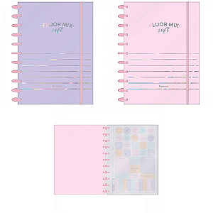 CADERNO CAPA DURA UNIVERSITARIO DISCOBOOK FEMININO 1 MATÉRIA 80 FOLHAS FLUOR MIX SOFT FORONI