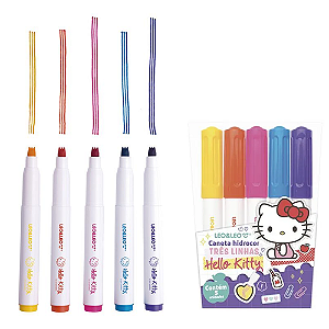 CANETA HIDROCOR 3 LINHAS 5 CORES HELLO KITTY LEO E LEO