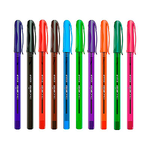 CANETA ESFEROGRÁFICA HYPER 1.0 MM COLORIDA ESTOJO COM 10 UNIDADES JOCAR OFFICE