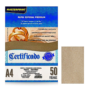 PAPEL ESPECIAL PREMIUM UNIVERSAL KRAFT NATURAL A4 180G 50 FOLHAS MASTERPRINT