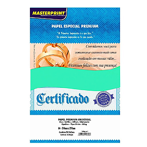 PAPEL ESPECIAL PREMIUM OFFSET VERDE A4 180G 60 KG 50 FOLHAS MASTERPRINT