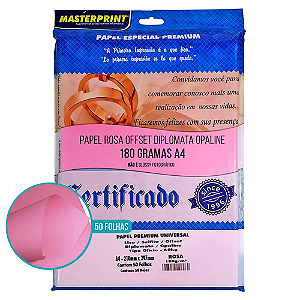 PAPEL ESPECIAL PREMIUM DIPLOMATA OPALINE LISO ROSA A4 180G 50 FOLHAS MASTERPRINT