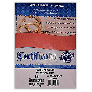 PAPEL ESPECIAL PREMIUM DIPLOMATA OPALINE LISO VERMELHO A4 180G 50 FOLHAS MASTERPRINT