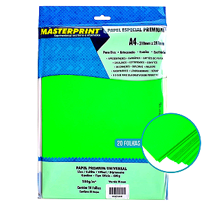 PAPEL ESPECIAL PREMIUM UNIVERSAL VERDE NEON A4 180G 20 FOLHAS MASTERPRINT