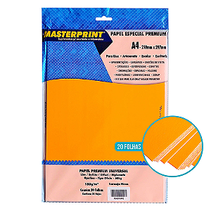 PAPEL ESPECIAL PREMIUM UNIVERSAL LARANJA NEON A4 180G 20 FOLHAS MASTERPRINT