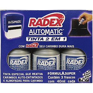 TINTA PARA CARIMBO AUTOMATIC 40ML AZUL CAIXA COM 3 UNIDADES RADEX
