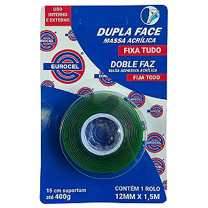 FITA DUPLA FACE MASSA ACRILICA 12 MM x 1,5 M (FIXA TUDO) EUROCEL