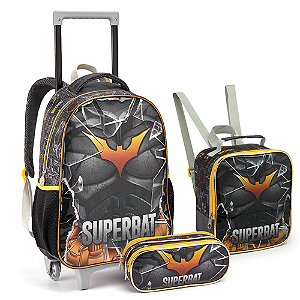 KIT MOCHILA DE RODINHAS COM LANCHEIRA E ESTOJO SUPER BAT SEANITE