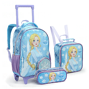 KIT MOCHILA DE RODINHAS COM LANCHEIRA E ESTOJO PRINCESS ON ICE SEANITE