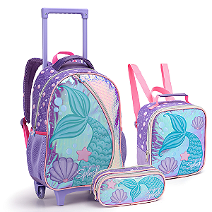 KIT MOCHILA DE RODINHAS COM LANCHEIRA E ESTOJO SPLASH SEANITE