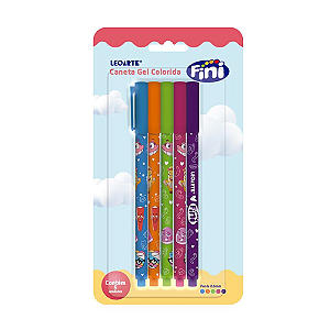 CANETA GEL PONTA FINA 0.6 MM FINI BLISTER COM 5 CORES LEOARTE