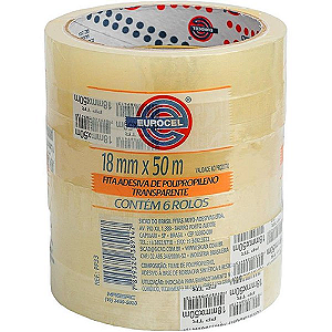 FITA PARA EMPACOTAMENTO EURO PP33 TRANSPARENTE 18MM X 50M 6 UNIDADES EUROCEL