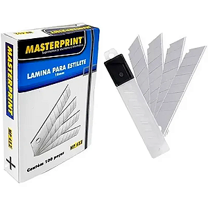 LAMINA PARA ESTILETE METAL LARGO 18MM CAIXA COM 100 UNIDADES MP452 MASTERPRINT