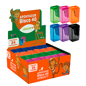APONTADOR PLASTICO BLOCO 4 CM 24 UNIDADES LEO E LEO