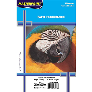 PAPEL FOTO BRILHO A4 180G 50 FOLHAS MASTERPRINT