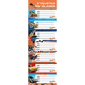 ETIQUETAS AUTO ADESIVAS HOT WHEELS 40 x 100 MM 10 CARTELAS COM 7 ETIQUETAS CADA KAIROS